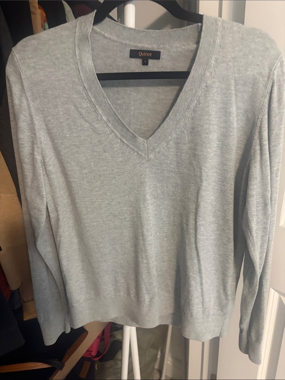 Quince Light Gray V-Neck Sweater